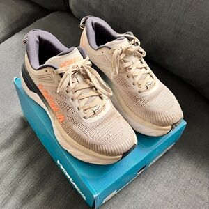 Hoka Bondi 7 Grey and Orange/blue Athletic Shoes